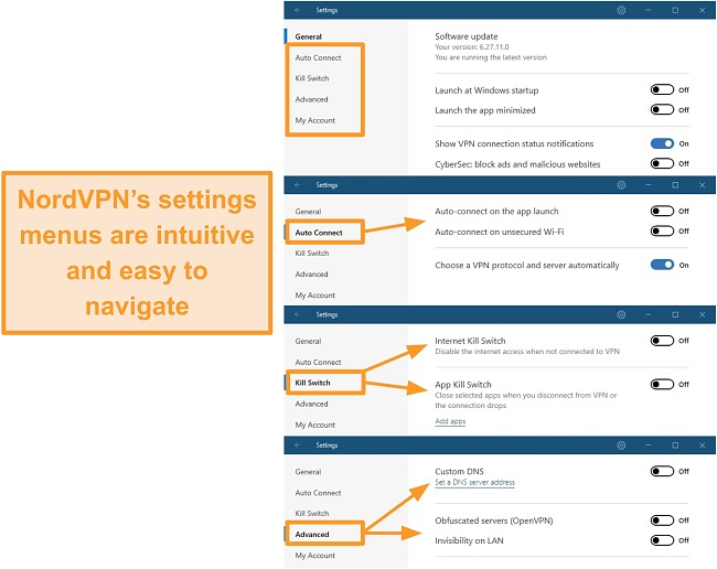 Screenshot of NordVPN's desktop menus.