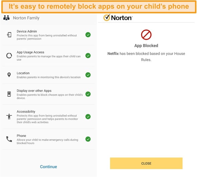 Screenshot of Norton 360's parental control overview on mobile