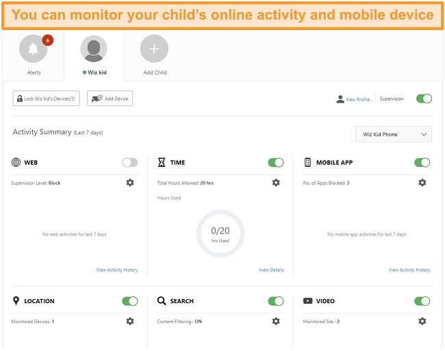 Screenshot of Norton 360's parental control settings.