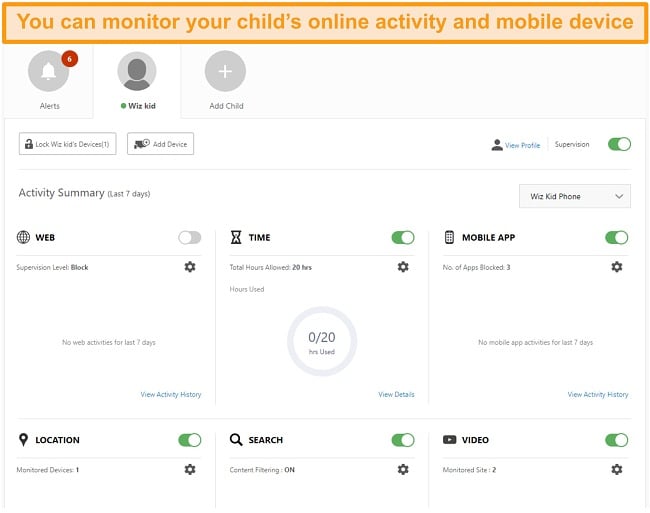 Screenshot of Norton 360's parental control settings.