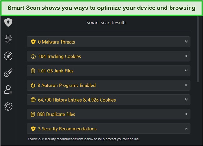 Screenshot of Smart Scan results and optimization suggestions