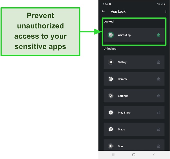Screenshot showing the App Lock feature on TotalAV's Android app