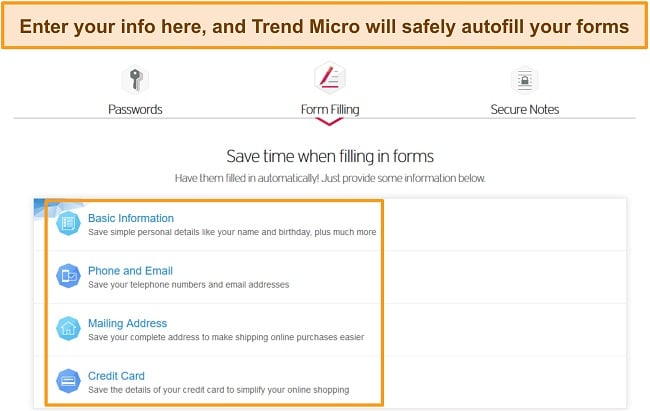 Screenshot of Trend Micro Password Manager autofill options