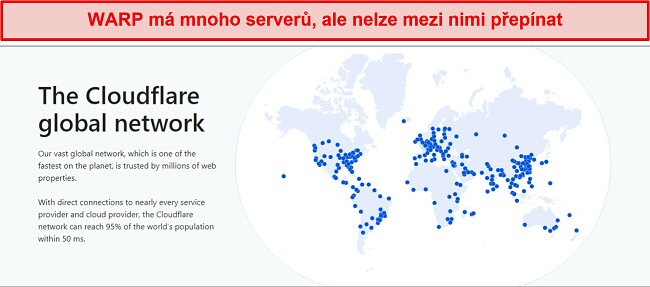 Snímek obrazovky sítě serveru WARP