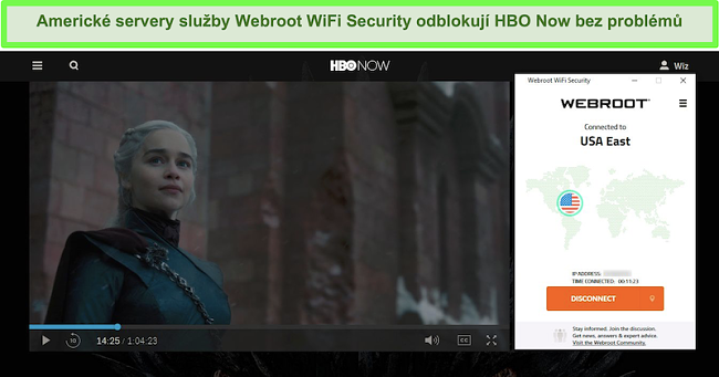 Screenshot z hry HBO, která právě hraje Game of Thrones při připojení k serveru v USA