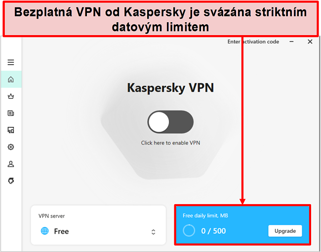 Screenshot bezplatné verze aplikace Kaspersky Secure Connection