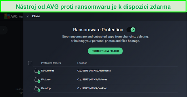 Screenshot obrazovky se stažením aplikace AVG Antivirus Ransomware Protection.