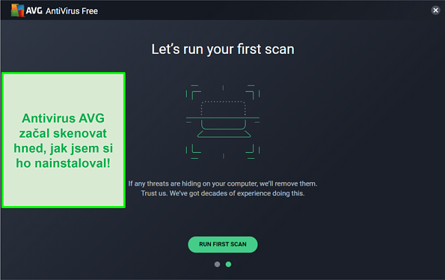 Screenshot obrazovky prvního skenování AVG Antivirus.
