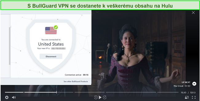 Screenshot z The Great na Hulu s připojeným BullGuardem