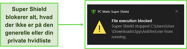 Skærmbillede af PC Matics Super Shield, der fanger en trussel.