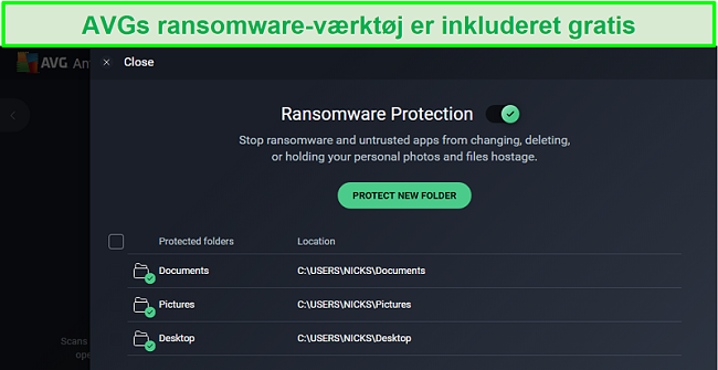 Skærmbillede af downloadskærmen til AVG Antivirus Ransomware Protection.