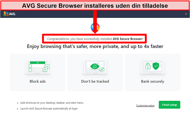 Skærmbillede af AVG Secure Browser-startskærmen.