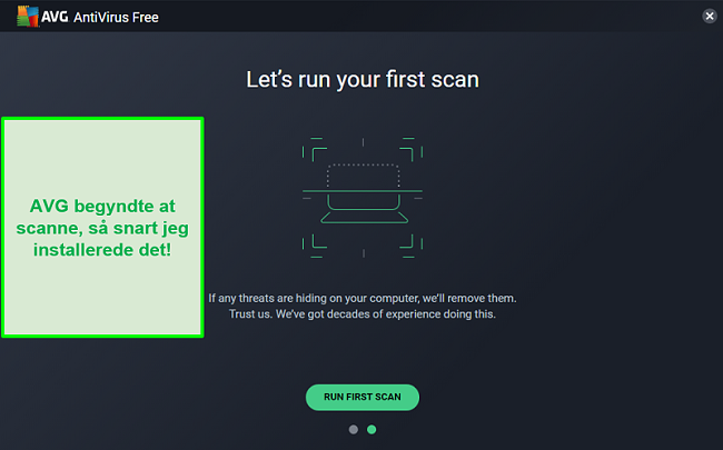 Skærmbillede af AVG Antivirus første scanningsskærm.