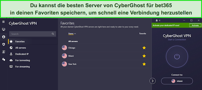 Bild der Windows-App von CyberGhost mit dem Menü 