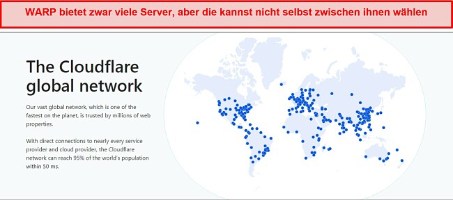 Ein Screenshot des Servernetzwerks von WARP