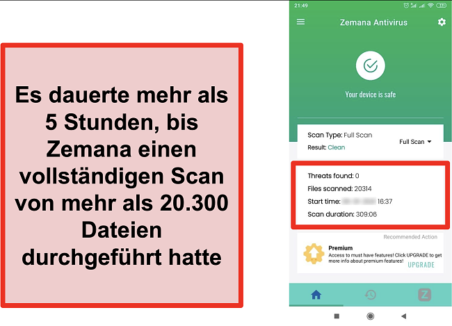 Screenshot der vollständigen Scan-Ergebnisse von Zemana auf Android.