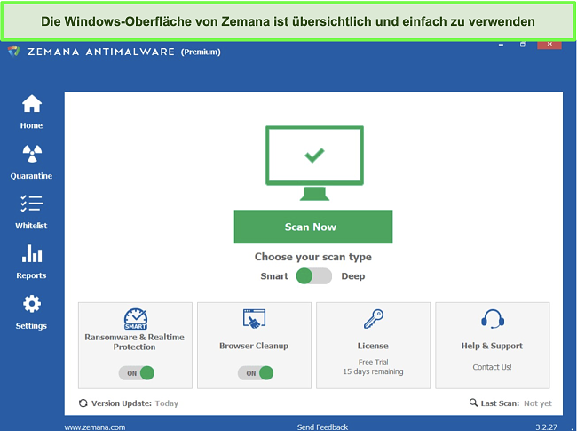 Screenshot der Windows-App von Zemana.