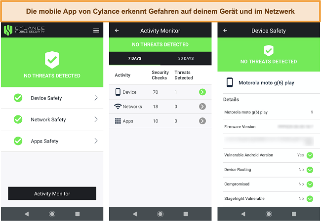 Screenshot der mobilen App von Cylance auf Android.