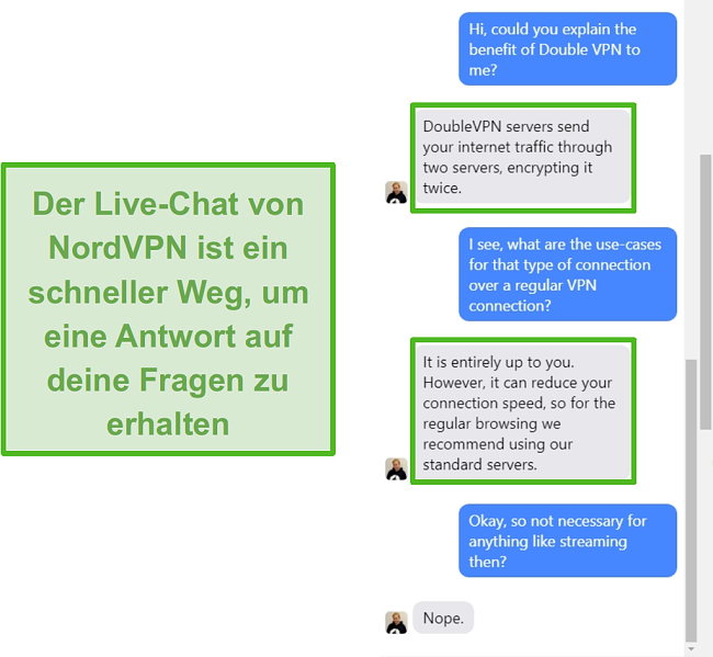 Screenshot der NordVPN Live-Chat-Unterstützung.