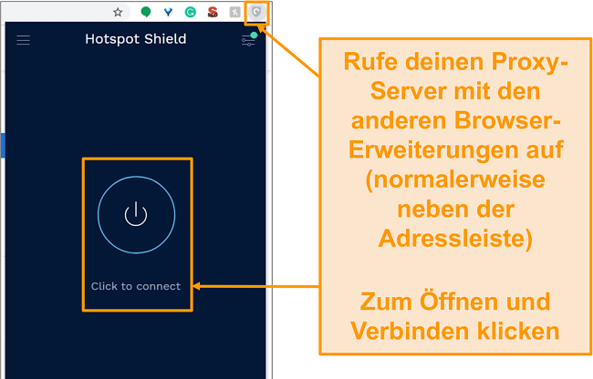 Screenshot der kostenlosen Proxy-Browser-Erweiterung von Hotspot Shield