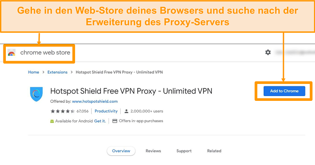 Screenshot von Hotspot Shield kostenloser Proxy-Browser-Erweiterungs-Download