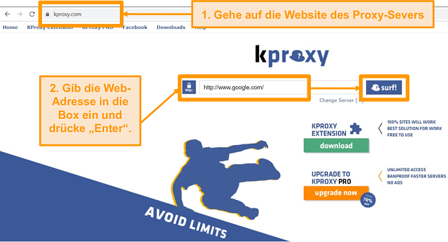 Screenshot der KProxy-Landingpage