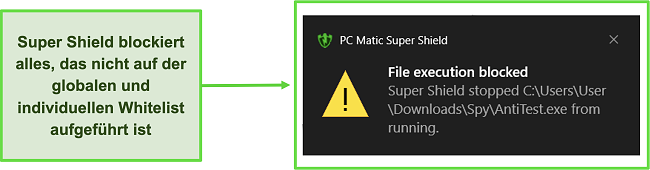 Screenshot von PC Matics Super Shield, der eine Bedrohung abfängt.