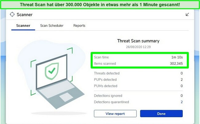Screenshot der Ergebnisse des Malwarebytes Threat Scan