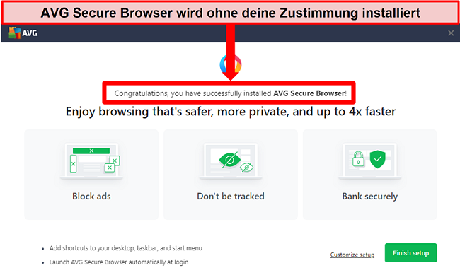 Screenshot des Startbildschirms von AVG Secure Browser.
