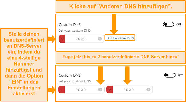 Screenshot zum Zugriff auf und Erstellen von benutzerdefinierten DNS-Servern in BullGuard