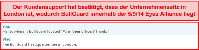 Der Screenshot des Kundensupport-Chats, in dem die Basisoperationen erläutert werden, befindet sich in London