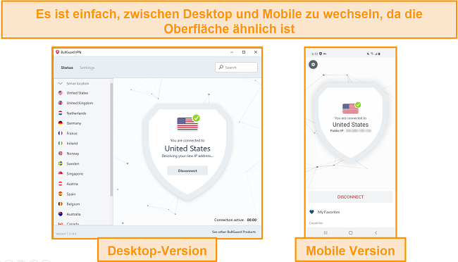 Screenshot der BullGuard-Benutzeroberfläche für Mobilgeräte und Desktops