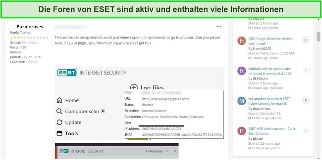 Screenshot des ESET-Community-Forums