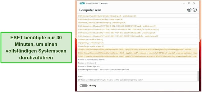 Screenshot des vollständigen System-Scans von ESET