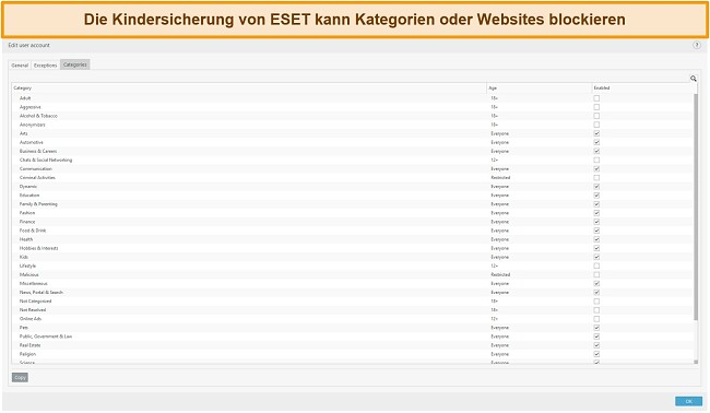 Screenshot von ESET Antivirus, das potenziell gefährliche Websites blockiert