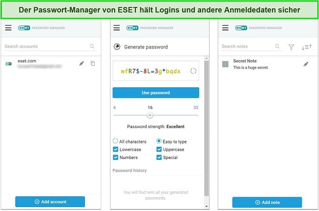 Screenshot des Passwort-Managers von ESET