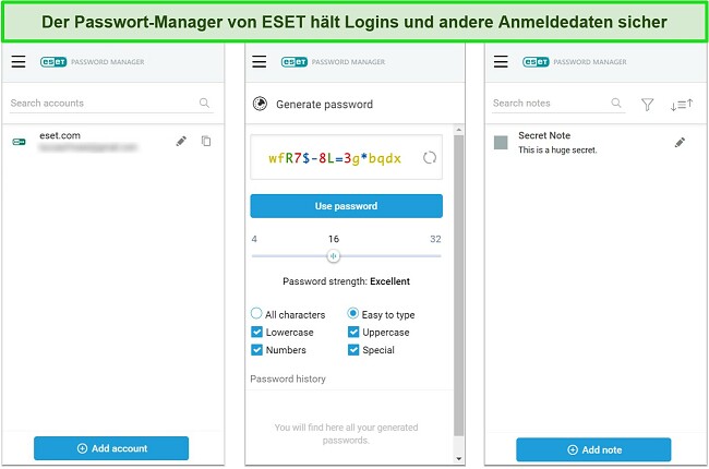 Screenshot des Passwort-Managers von ESET