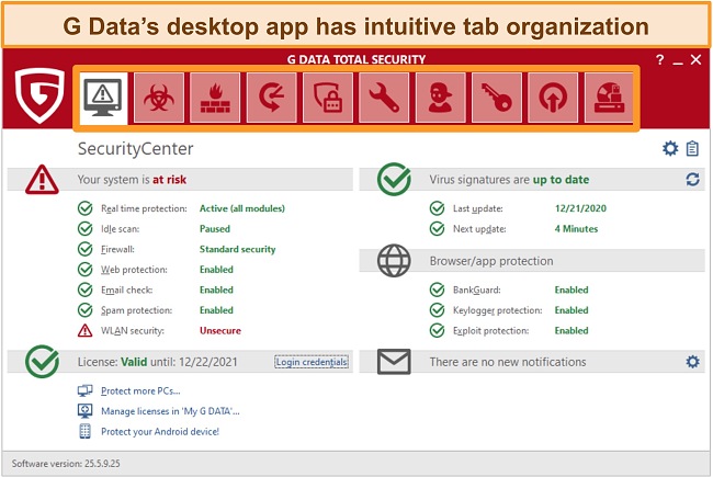 Screenshot of G Data desktop app