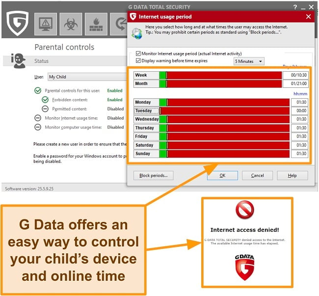 Screenshot of G Data parental control settings