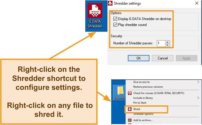 Screenshot of G Data Shredder settings