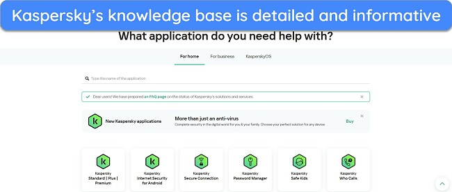 Screenshot showing Kaspersky's online knowledge base