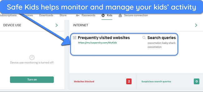 Screenshot of Kaspersky's Safe Kids parental controls