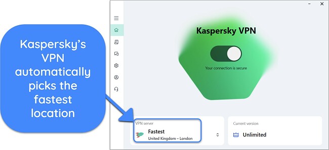 Screenshot showing Kaspersky VPN's Smart Connect feature