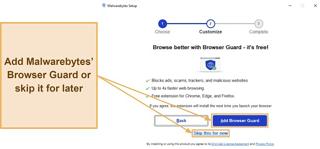 Screenshot showing how to install Browser Guard with Malwarebytes
