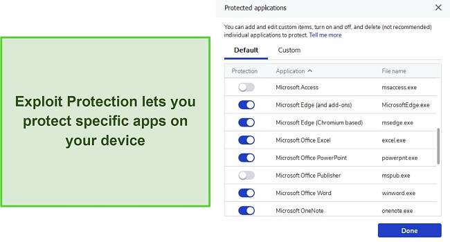 Screenshot of Malwarebytes' protected applications list
