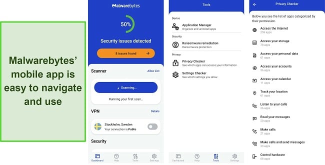 Screenshot showing Malwarebytes' mobile app interface