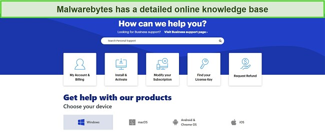 Screenshot of Malwarebytes' online knowledge base