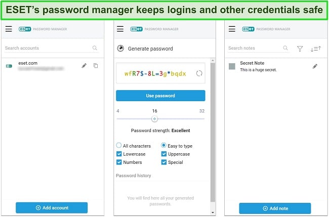 Screenshot of ESET's password manager.