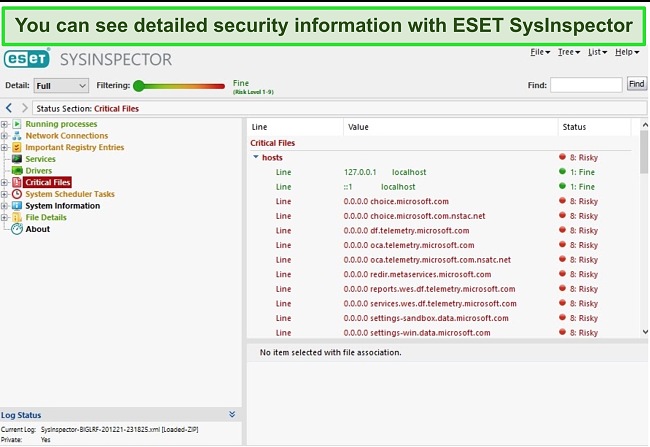 Screenshot of ESET's SysInspector