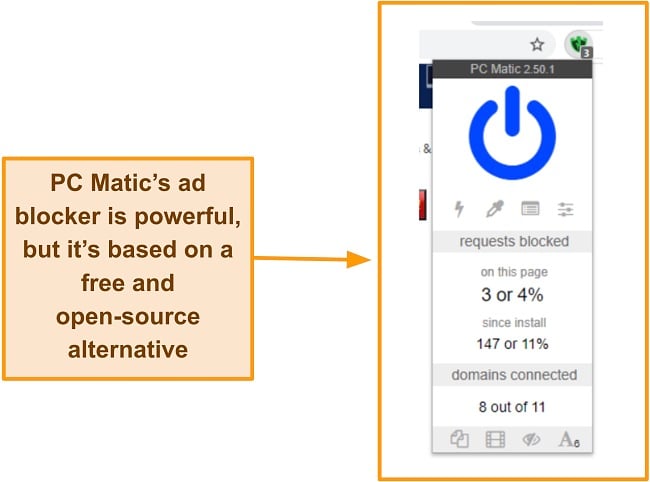 Screenshot of PC Matic's ad blocker.